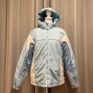 Cabela’s Puffer Blue & White Full Zipper Jacket W/Removable Hood Size XL